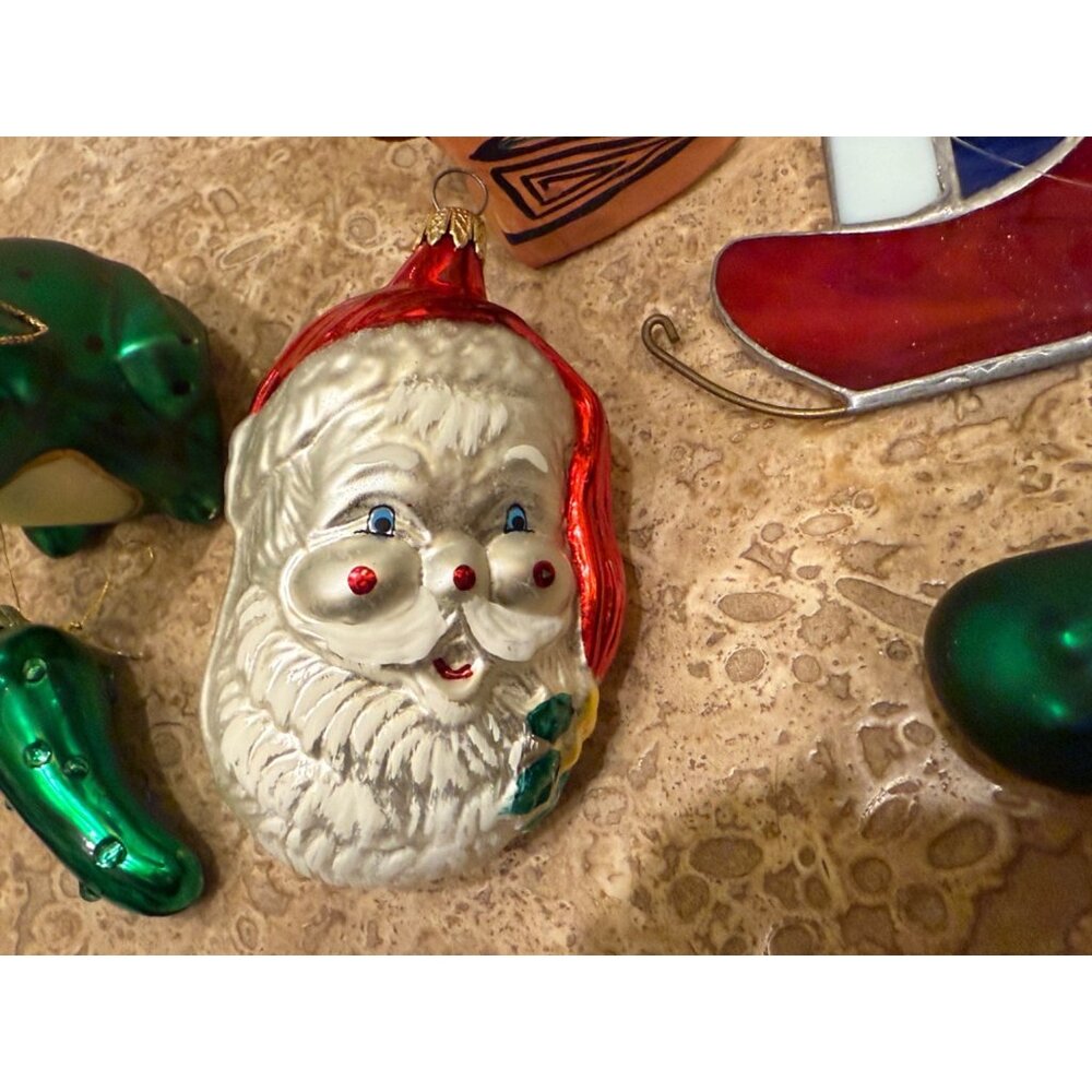 Lot Of Quirky Christmas Tree Ornaments Featuring Santa Frog Pickle & Stained Gla